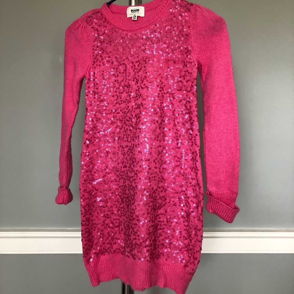 Girls pink sequined sweater dress